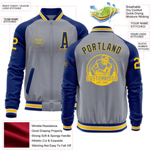 Load image into Gallery viewer, Custom Gray Yellow-Royal Bomber Varsity Letterman Two Tone Zipper Jacket
