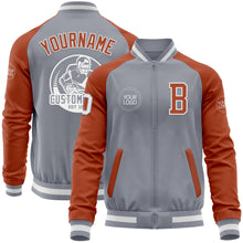 Load image into Gallery viewer, Custom Gray White-Texas Orange Bomber Varsity Letterman Two Tone Zipper Jacket
