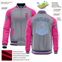 Load image into Gallery viewer, Custom Gray Light Blue Black-Pink Bomber Varsity Letterman Two Tone Zipper Jacket
