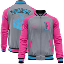 Load image into Gallery viewer, Custom Gray Sky Blue Black-Pink Bomber Varsity Letterman Two Tone Zipper Jacket
