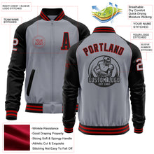 Load image into Gallery viewer, Custom Gray Red-Black Bomber Varsity Letterman Two Tone Zipper Jacket
