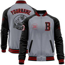 Load image into Gallery viewer, Custom Gray Red-Black Bomber Varsity Letterman Two Tone Zipper Jacket
