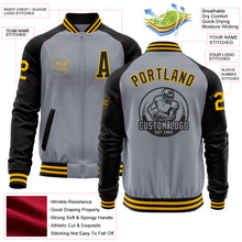 Load image into Gallery viewer, Custom Gray Gold-Black Bomber Varsity Letterman Two Tone Zipper Jacket
