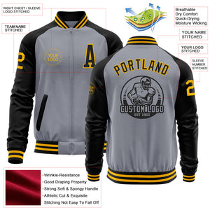 Custom Gray Gold-Black Bomber Varsity Letterman Two Tone Zipper Jacket