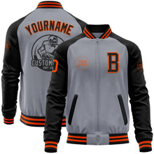 Load image into Gallery viewer, Custom Gray Orange-Black Bomber Varsity Letterman Two Tone Zipper Jacket
