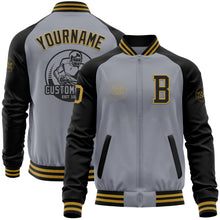 Load image into Gallery viewer, Custom Gray Old Gold-Black Bomber Varsity Letterman Two Tone Zipper Jacket
