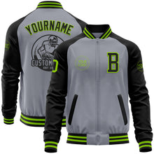 Load image into Gallery viewer, Custom Gray Neon Green-Black Bomber Varsity Letterman Two Tone Zipper Jacket
