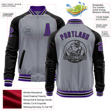 Load image into Gallery viewer, Custom Gray Purple-Black Bomber Varsity Letterman Two Tone Zipper Jacket
