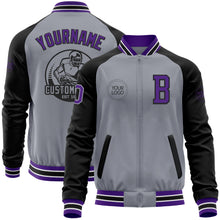 Load image into Gallery viewer, Custom Gray Purple-Black Bomber Varsity Letterman Two Tone Zipper Jacket
