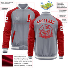 Load image into Gallery viewer, Custom Gray White-Red Bomber Varsity Letterman Two Tone Zipper Jacket
