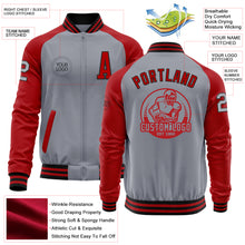 Load image into Gallery viewer, Custom Gray Black-Red Bomber Varsity Letterman Two Tone Zipper Jacket
