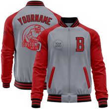 Load image into Gallery viewer, Custom Gray Black-Red Bomber Varsity Letterman Two Tone Zipper Jacket
