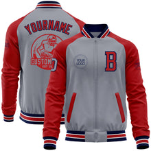 Load image into Gallery viewer, Custom Gray Navy-Red Bomber Varsity Letterman Two Tone Zipper Jacket
