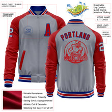 Load image into Gallery viewer, Custom Gray Royal-Red Bomber Varsity Letterman Two Tone Zipper Jacket
