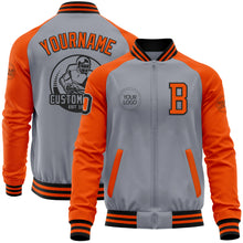 Load image into Gallery viewer, Custom Gray Black-Orange Bomber Varsity Letterman Two Tone Zipper Jacket
