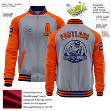 Load image into Gallery viewer, Custom Gray Navy-Orange Bomber Varsity Letterman Two Tone Zipper Jacket
