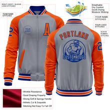 Load image into Gallery viewer, Custom Gray Royal-Orange Bomber Varsity Letterman Two Tone Zipper Jacket
