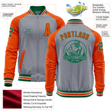 Load image into Gallery viewer, Custom Gray Kelly Green-Orange Bomber Varsity Letterman Two Tone Zipper Jacket
