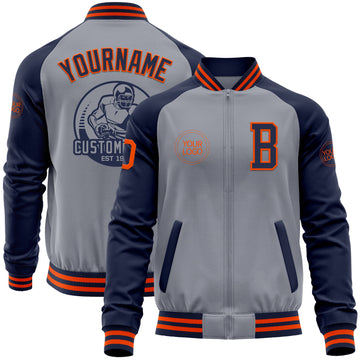 Custom Gray Orange-Navy Varsity Letterman Two Tone Zipper Jacket