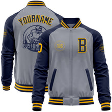 Load image into Gallery viewer, Custom Gray Gold-Navy Varsity Letterman Two Tone Zipper Jacket
