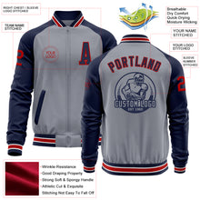 Load image into Gallery viewer, Custom Gray Red-Navy Varsity Letterman Two Tone Zipper Jacket
