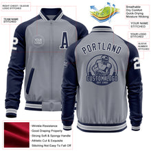 Load image into Gallery viewer, Custom Gray White-Navy Varsity Letterman Two Tone Zipper Jacket
