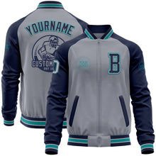 Load image into Gallery viewer, Custom Gray Navy-Teal Varsity Letterman Two Tone Zipper Jacket
