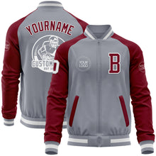 Load image into Gallery viewer, Custom Gray White-Crimson Varsity Letterman Two Tone Zipper Jacket
