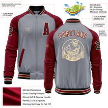 Load image into Gallery viewer, Custom Gray Black City Cream-Crimson Varsity Letterman Two Tone Zipper Jacket
