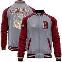 Load image into Gallery viewer, Custom Gray Black City Cream-Crimson Varsity Letterman Two Tone Zipper Jacket
