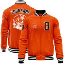 Load image into Gallery viewer, Custom Orange Black-White Bomber Varsity Letterman Zipper Jacket
