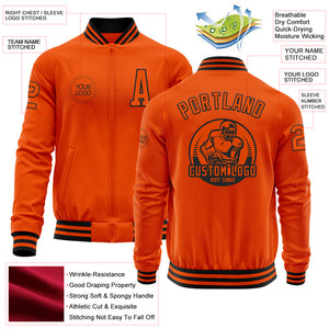 Custom Orange Black Bomber Varsity Letterman Zipper Jacket