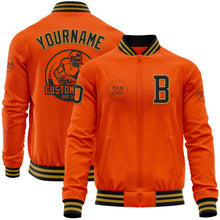 Load image into Gallery viewer, Custom Orange Black-Old Gold Bomber Varsity Letterman Zipper Jacket
