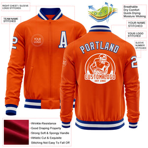 Custom Orange White-Royal Bomber Varsity Letterman Zipper Jacket