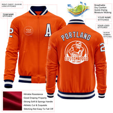 Load image into Gallery viewer, Custom Orange White-Navy Bomber Varsity Letterman Zipper Jacket
