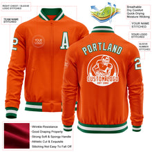 Load image into Gallery viewer, Custom Orange White-Kelly Green Bomber Varsity Letterman Zipper Jacket
