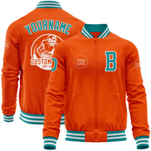 Load image into Gallery viewer, Custom Orange Teal-White Bomber Varsity Letterman Zipper Jacket
