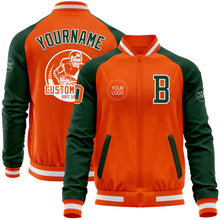 Load image into Gallery viewer, Custom Orange White-Green Bomber Varsity Letterman Two Tone Zipper Jacket
