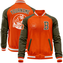 Load image into Gallery viewer, Custom Orange White-Olive Bomber Varsity Letterman Two Tone Zipper Jacket
