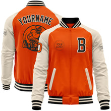 Load image into Gallery viewer, Custom Orange Black-Cream Bomber Varsity Letterman Two Tone Zipper Jacket
