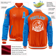 Load image into Gallery viewer, Custom Orange White-Powder Blue Bomber Varsity Letterman Two Tone Zipper Jacket
