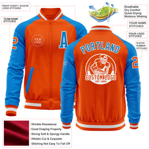 Custom Orange White-Powder Blue Bomber Varsity Letterman Two Tone Zipper Jacket