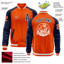 Load image into Gallery viewer, Custom Orange White-Navy Bomber Varsity Letterman Two Tone Zipper Jacket
