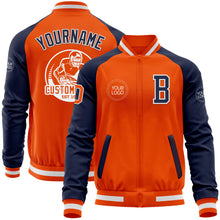 Load image into Gallery viewer, Custom Orange White-Navy Bomber Varsity Letterman Two Tone Zipper Jacket
