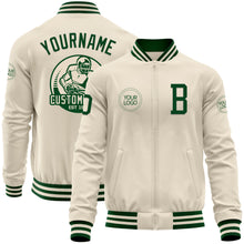 Load image into Gallery viewer, Custom Cream Green Bomber Varsity Letterman Zipper Jacket
