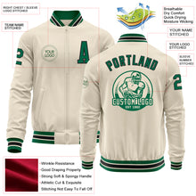 Load image into Gallery viewer, Custom Cream Kelly Green-Black Bomber Varsity Letterman Zipper Jacket
