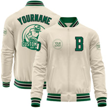 Load image into Gallery viewer, Custom Cream Kelly Green-Black Bomber Varsity Letterman Zipper Jacket
