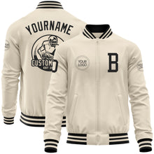 Load image into Gallery viewer, Custom Cream Black Bomber Varsity Letterman Zipper Jacket
