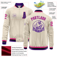 Load image into Gallery viewer, Custom Cream Pink Purple-Black Bomber Varsity Letterman Zipper Jacket
