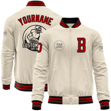 Load image into Gallery viewer, Custom Cream Red-Black Bomber Varsity Letterman Zipper Jacket
